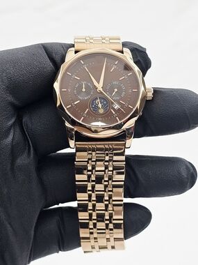 Men's Rose Gold Multi-Function Watch with Brown Dial